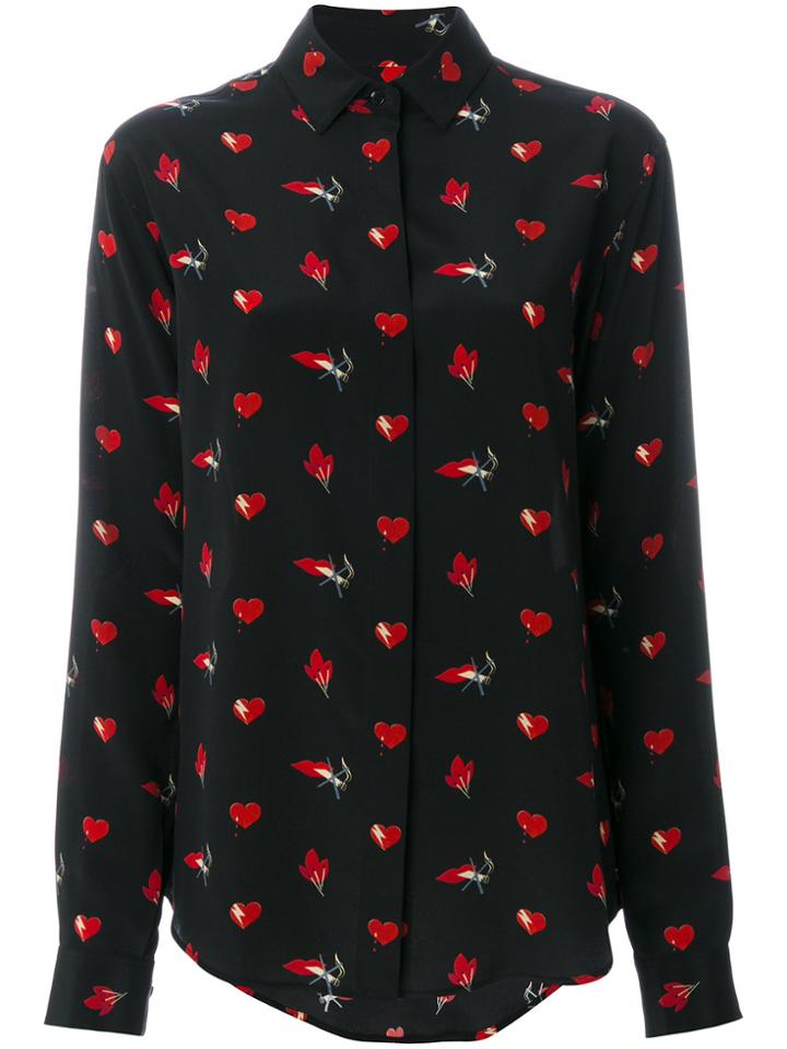 Saint Laurent Smoking Lips Heart Print Shirt - Black