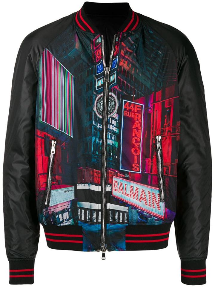 Balmain City Lights Printed Bomber Jacket - Black