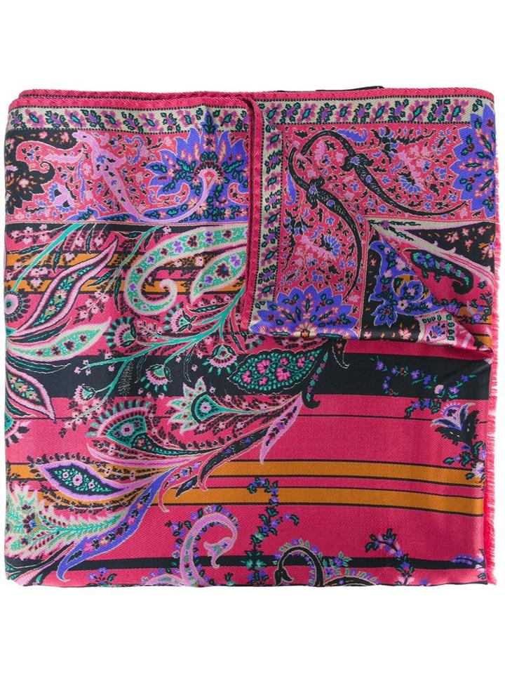 Etro Printed Scarf, Men's, Pink/purple, Silk/wool