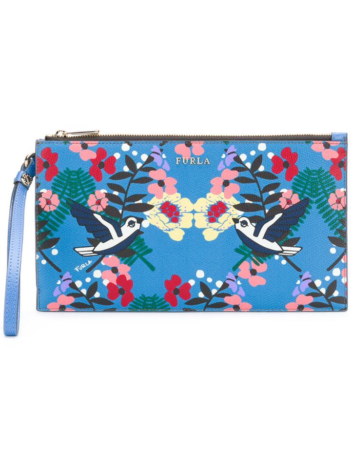 Furla Floral Printed Clutch Bag - Blue