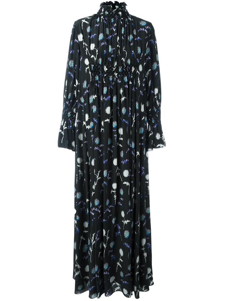 Kenzo 'dandelion' Smocked Maxi Dress, Women's, Size: 38, Blue, Silk