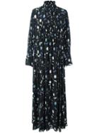 Kenzo 'dandelion' Smocked Maxi Dress, Women's, Size: 38, Blue, Silk