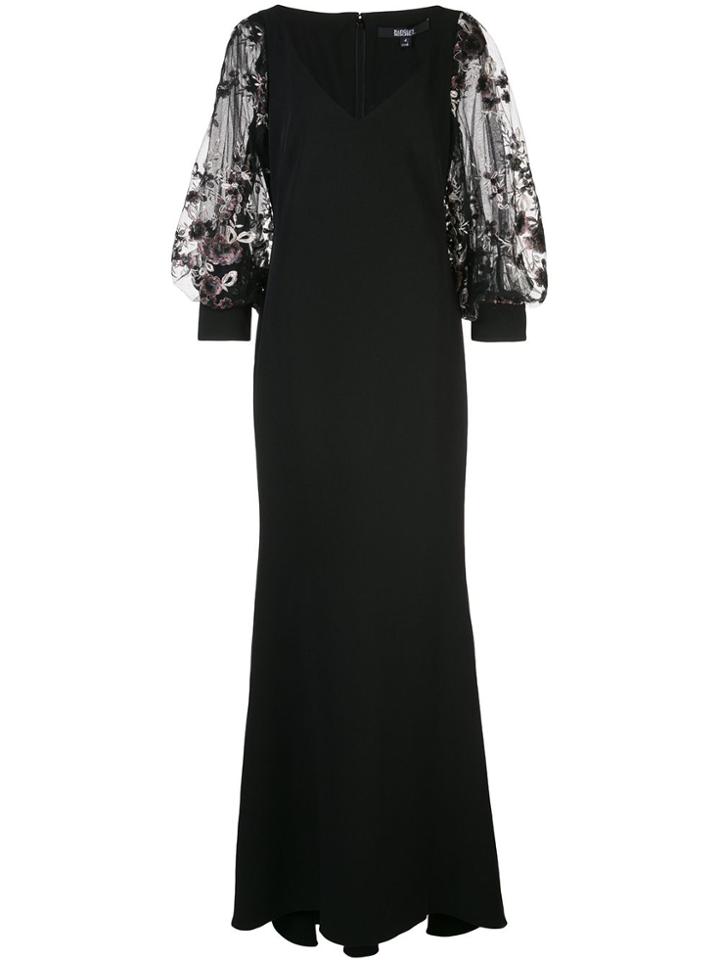 Badgley Mischka Floral Appliqué Evening V-ngown - Black