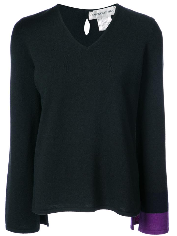 Lamberto Losani Contrasting Cuffs V-neck Jumper - Black