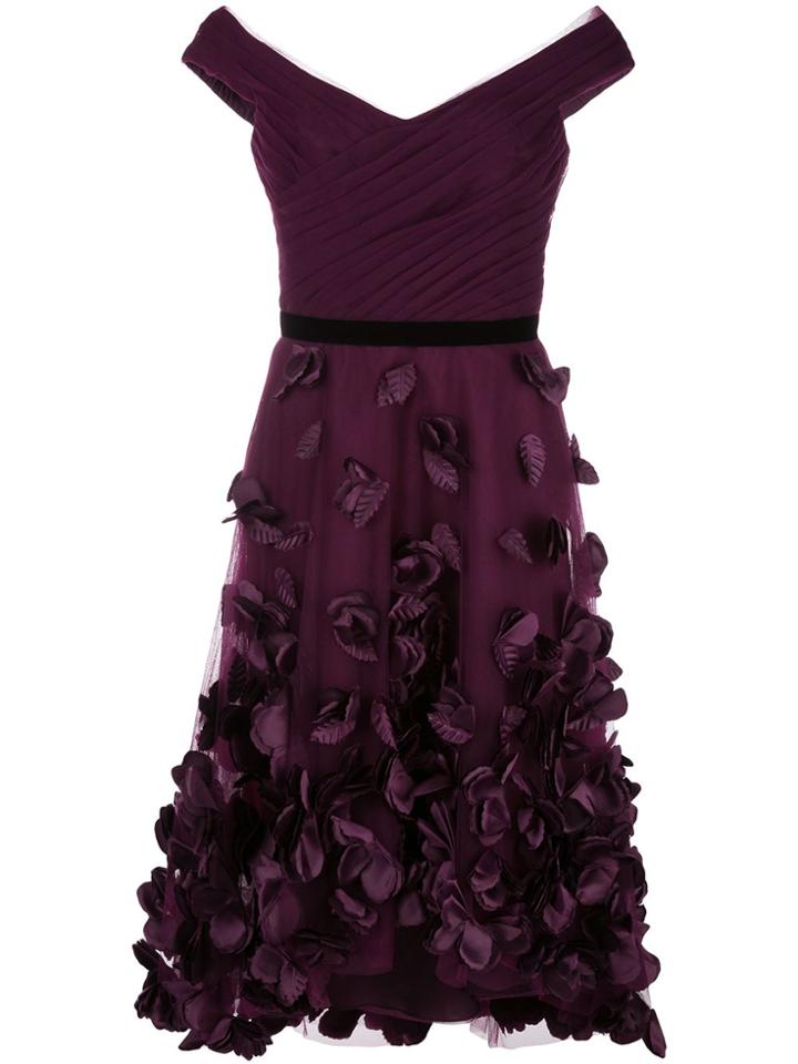 Marchesa Notte St Draped 3d Floral Hi Lo Cocktail - Red