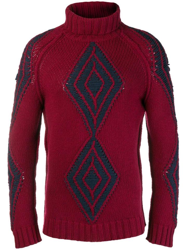 Etro Roll Neck Diamond Knit Sweater - Red