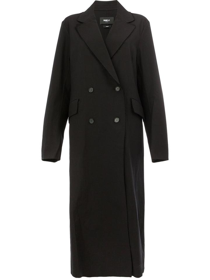 Yang Li - Long Double-breasted Coat - Women - Cotton/spandex/elastane - 40, Black, Cotton/spandex/elastane