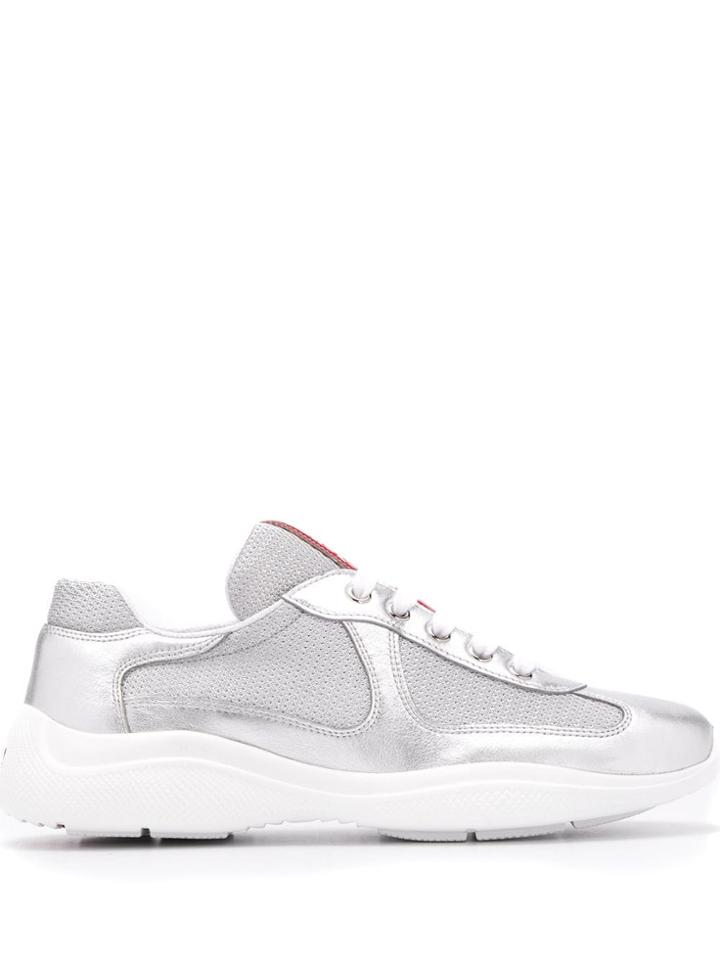 Prada Panelled Low Top Sneakers - Silver