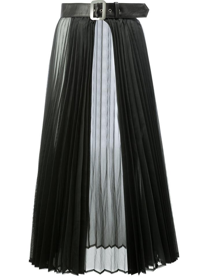 Junya Watanabe Comme Des Garçons - Belted Sheer Pleated Skirt - Women - Polyester/polyurethane Resin - S, Women's, Black, Polyester/polyurethane Resin