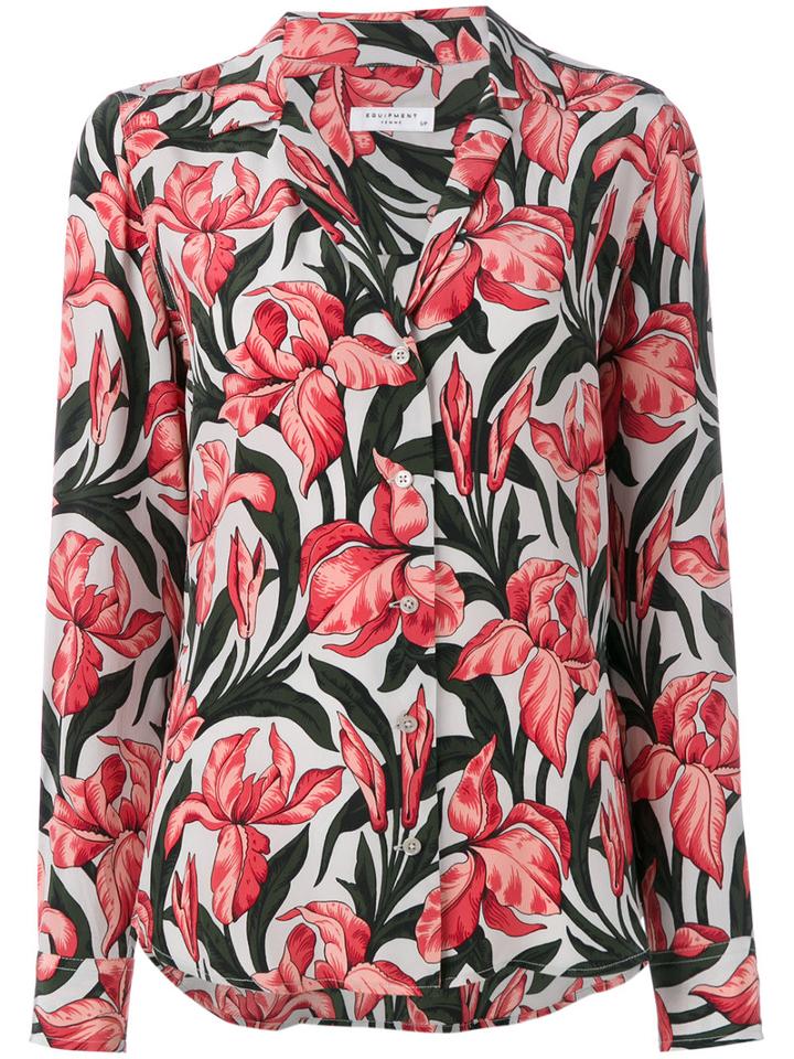 Equipment - Flower Print Shirt - Women - Silk - M, Pink/purple, Silk