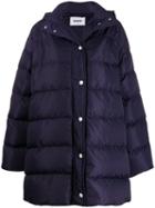 Msgm Logo Printed Hood Puffer Coat - Blue