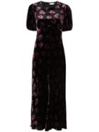 Rixo Floral Print Velvet Midi Dress - Black