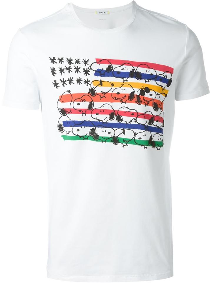 Iceberg Snoopy Print T-shirt, Men's, Size: L, White, Cotton/spandex/elastane