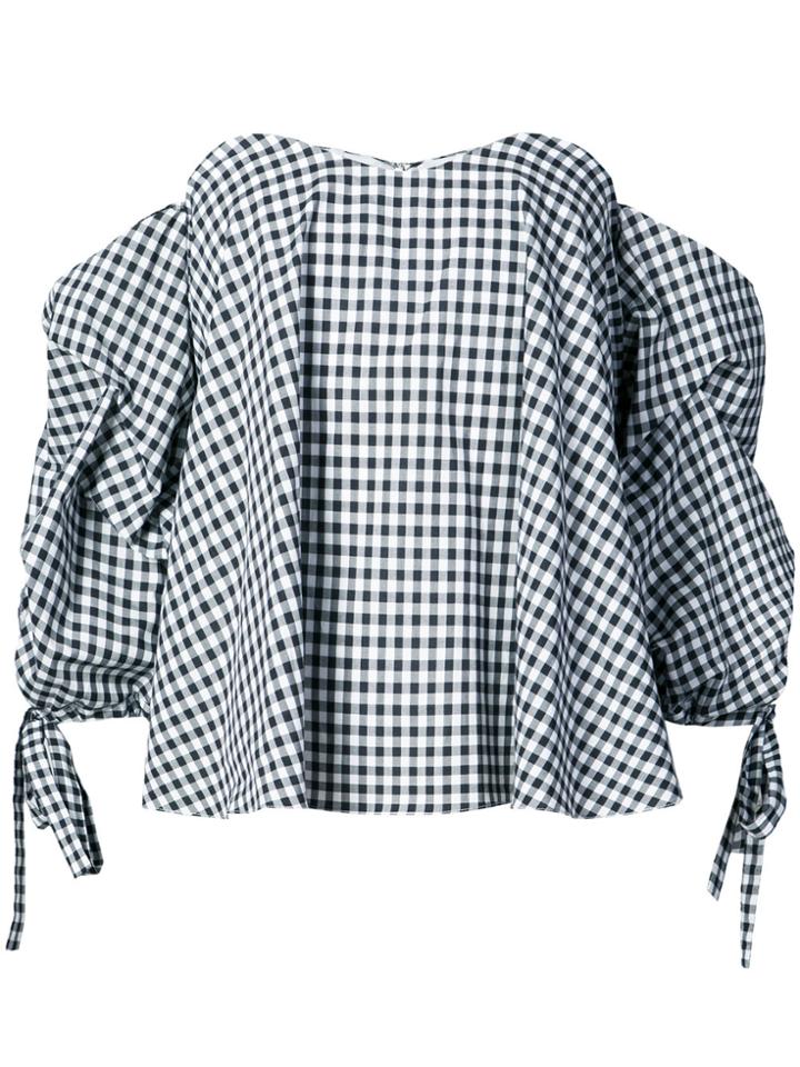 Caroline Constas Gingham Print Off The Shoulder Blouse - Black