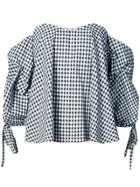 Caroline Constas Gingham Print Off The Shoulder Blouse - Black