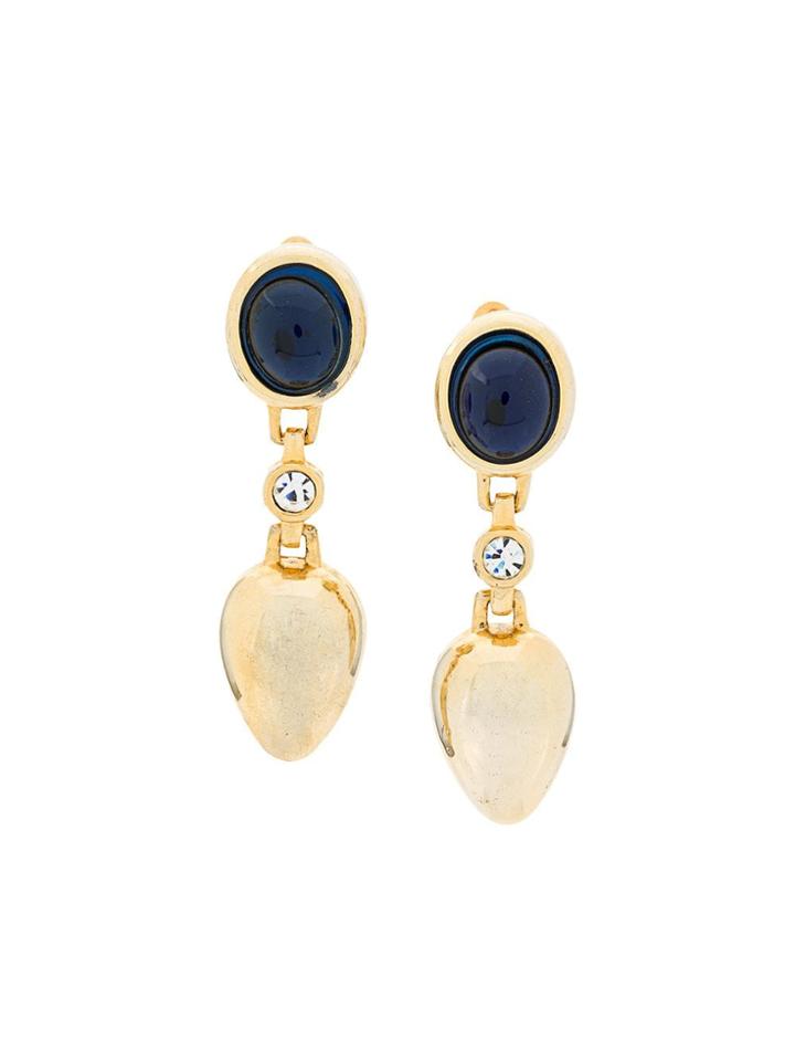 Susan Caplan Vintage 1980's Drop Clip-on Earrings - Gold