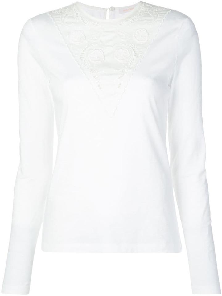 See By Chloé Lace-panel Long-sleeve Top - White