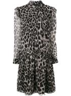 Burberry Ruffle Detail Animal Print Dress, Women's, Size: 6, Black, Polyester/mulberry Silk