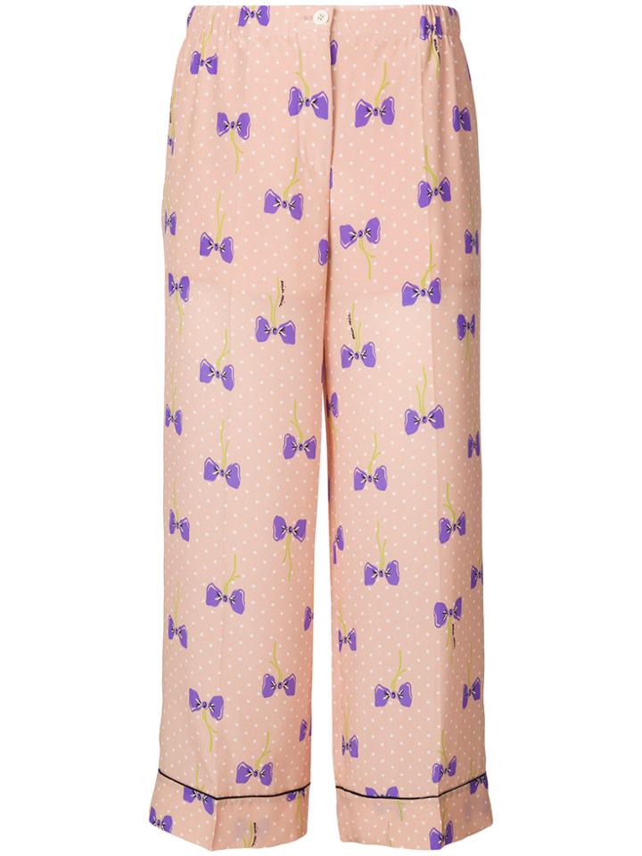 Miu Miu Bow Print Trousers - Pink & Purple