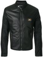 Dolce & Gabbana Logo Plaque Leather Jacket - Black