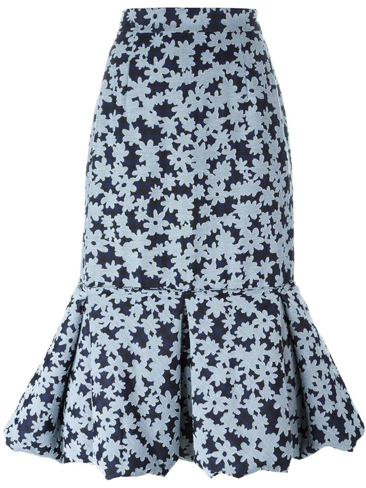 Julien David Pleated Hem Floral Skirt