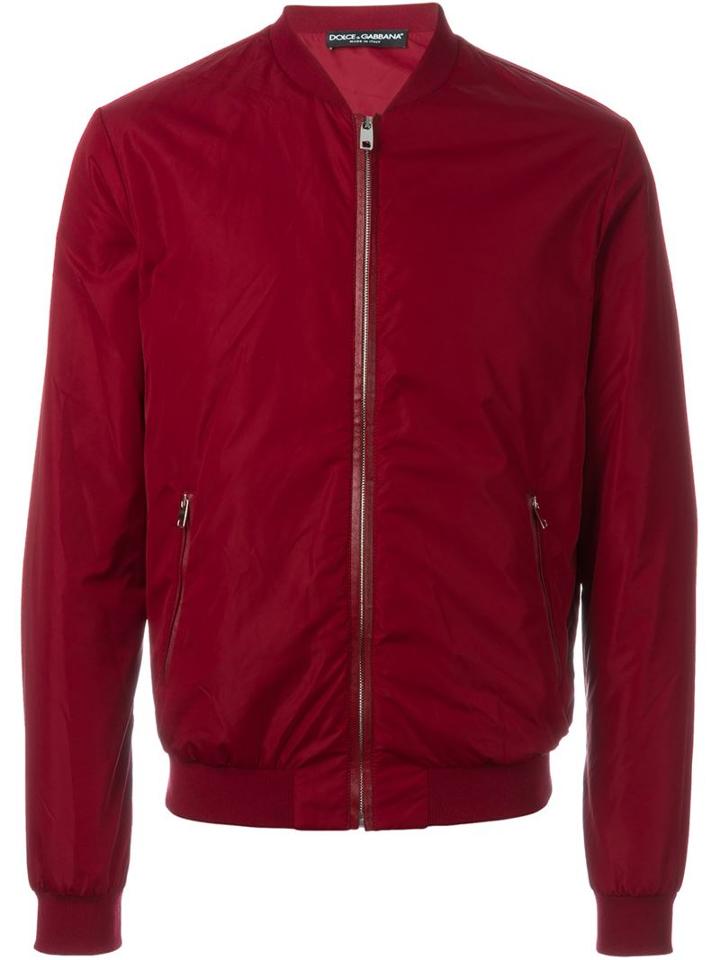 Dolce & Gabbana Bomber Jacket, Men's, Size: 54, Red, Polyamide/polyester/calf Leather