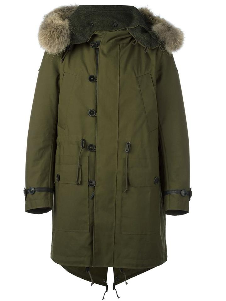 Valentino Oversized Parka, Men's, Size: 50, Green, Cotton/calf Leather/polyamide/marmot Fur