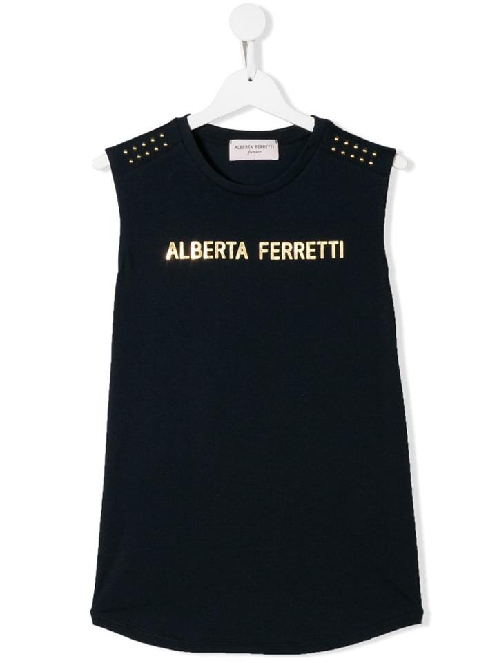 Alberta Ferretti Kids Logo Print Tank Top - Blue