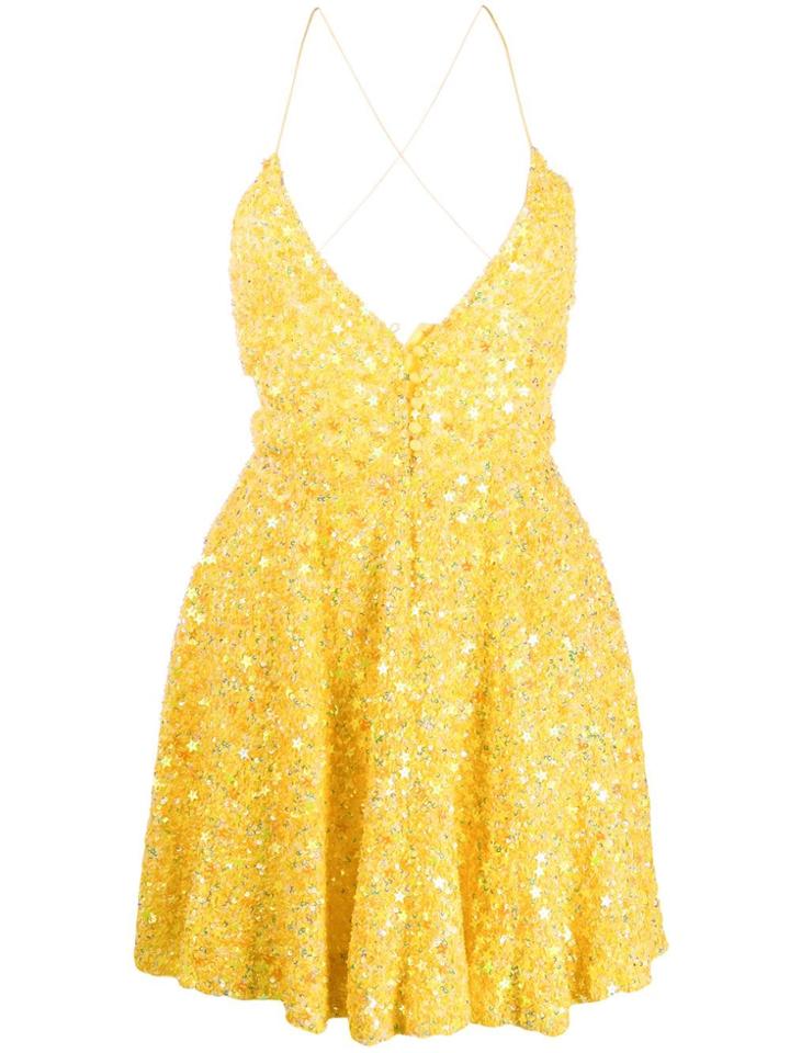 Retrofete Star Embroidered Flared Dress - Yellow