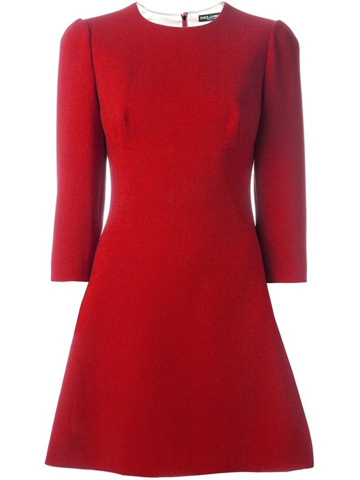 Dolce & Gabbana Flared Dress, Women's, Size: 38, Red, Silk/spandex/elastane/virgin Wool