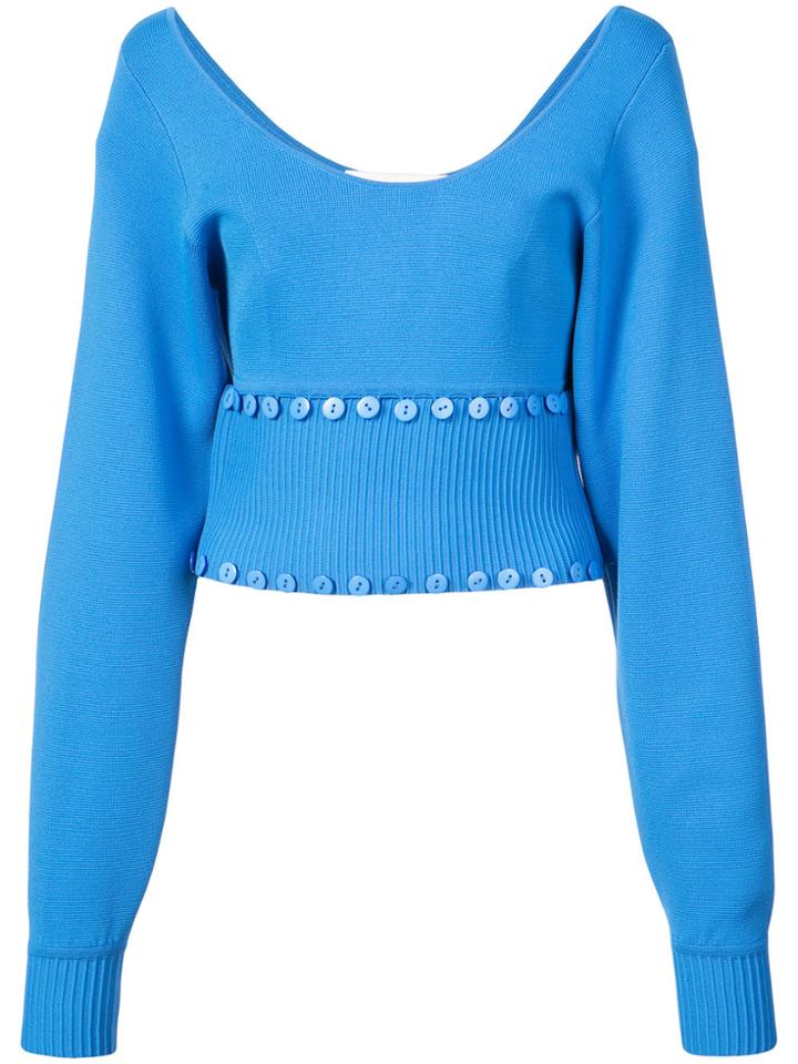 Prabal Gurung Button Embellished Scoop Neck Sweater - Blue