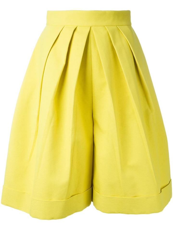 Delpozo Front Pleat Shorts, Women's, Size: 38, Yellow/orange, Cotton