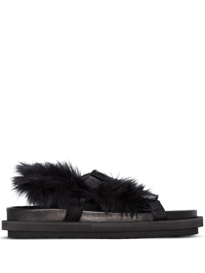 Sacai Faux Fur Buckled Sandals - Black