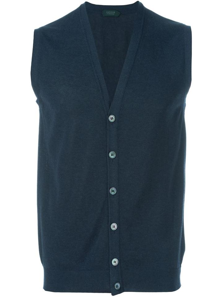 Zanone Sleeveless Cardigan, Men's, Size: 56, Blue, Cotton