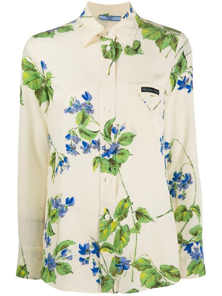 Prada Shirt Silk Floral Greens - Neutrals