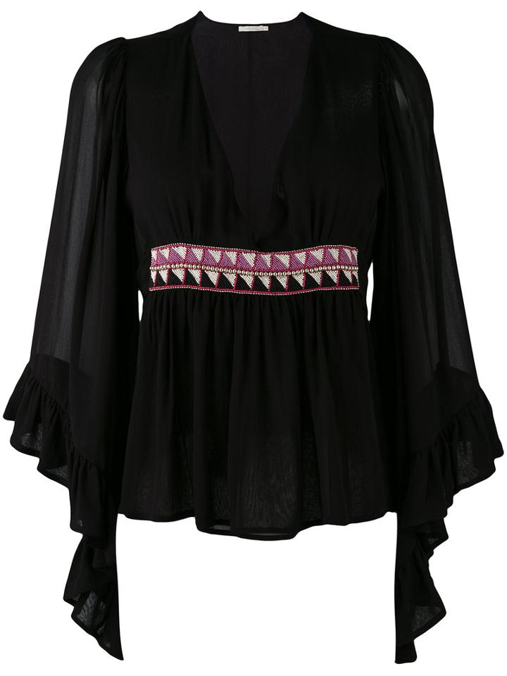 Amen - Bead Embellished Ruffle Blouse - Women - Viscose/metal/glass - 42, Black, Viscose/metal/glass