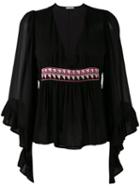 Amen - Bead Embellished Ruffle Blouse - Women - Viscose/metal/glass - 42, Black, Viscose/metal/glass