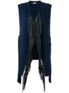 P.a.r.o.s.h. Fringed Lapel Sleeveless Coat, Women's, Size: Xs, Blue, Wool/lamb Skin