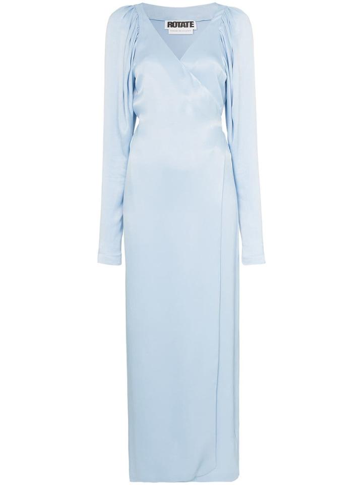 Rotate V-neck Tie Waist Wrap Dress - Blue