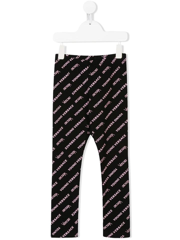 Young Versace Logo Printed Leggings - Black
