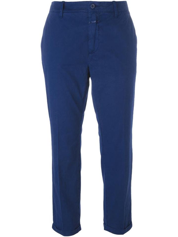 Closed Turn-up Hem Cropped Trousers, Women's, Size: 28, Blue, Cotton
