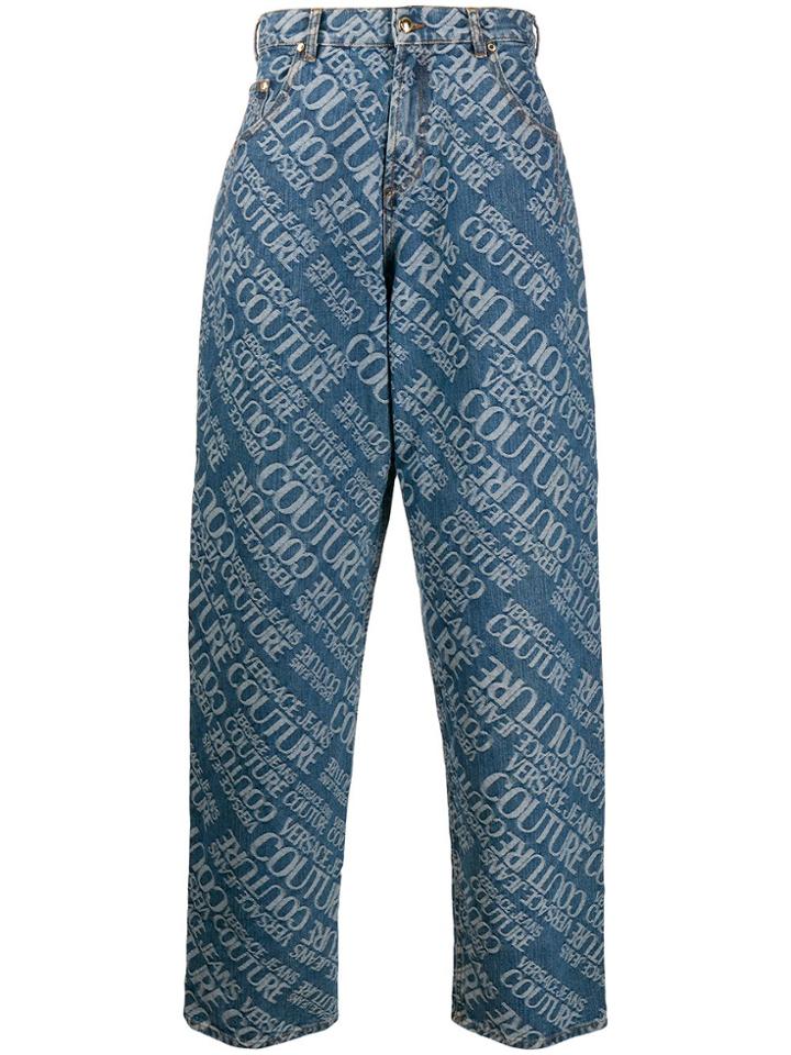 Versace Jeans Couture Logo Print Wide-leg Jeans - Blue