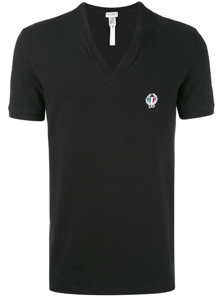 Dolce & Gabbana Underwear Embroidered Logo V Neck T-shirt - Black
