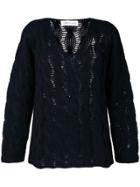 Lamberto Losani Cashmere Open Knit Sweater - Blue