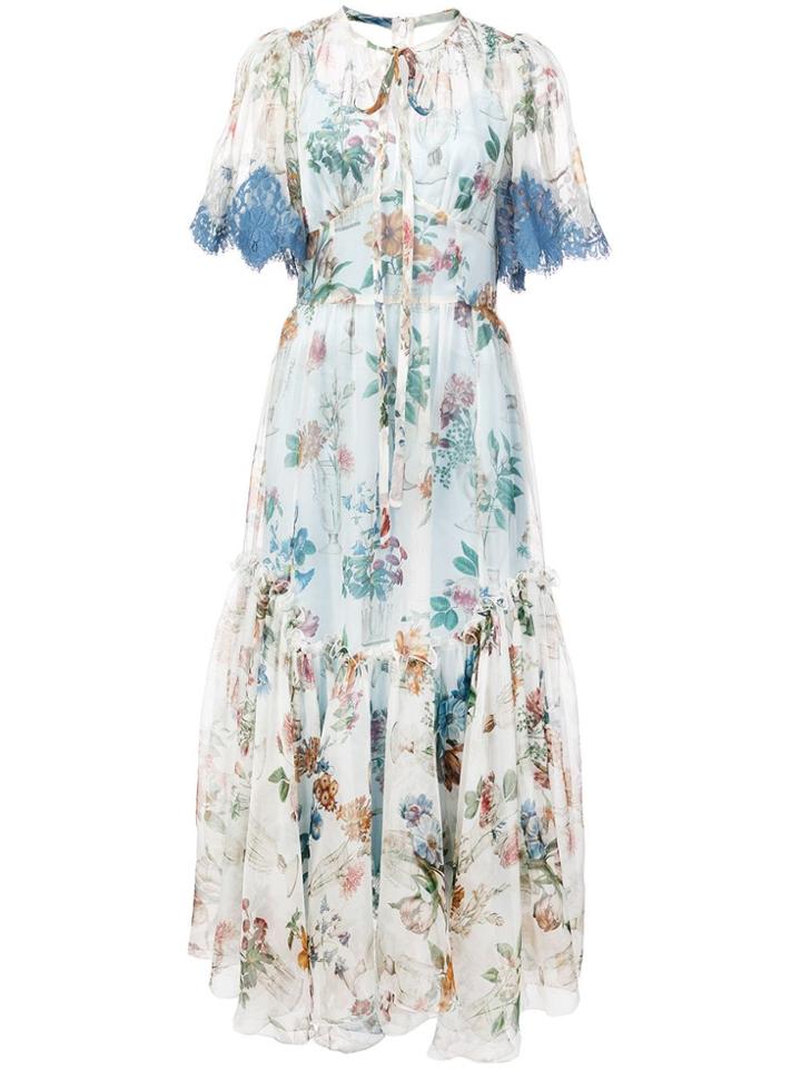 Dolce & Gabbana Ruffled Hem Floral Dress - White