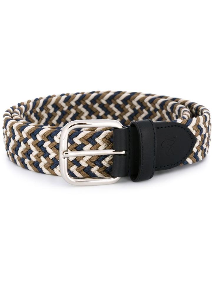 Canali Braided Elastic Belt, Men's, Size: 105, Blue, Leather/spandex/elastane