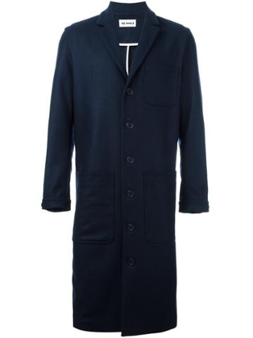 Sunnei Single Breasted Coat, Men's, Size: Large, Blue, Polyamide/wool