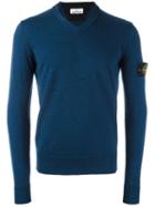 Stone Island V-neck Jumper, Men's, Size: Medium, Blue, Wool