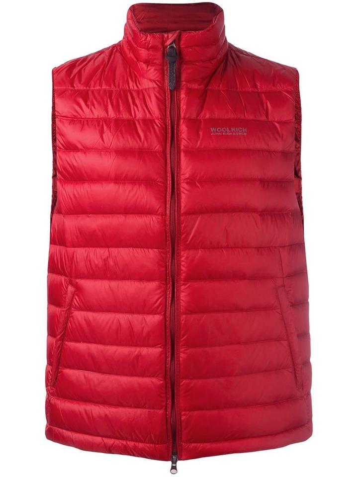 Woolrich High Neck Zipped Gilet, Men's, Size: Large, Red, Feather Down/polyamide