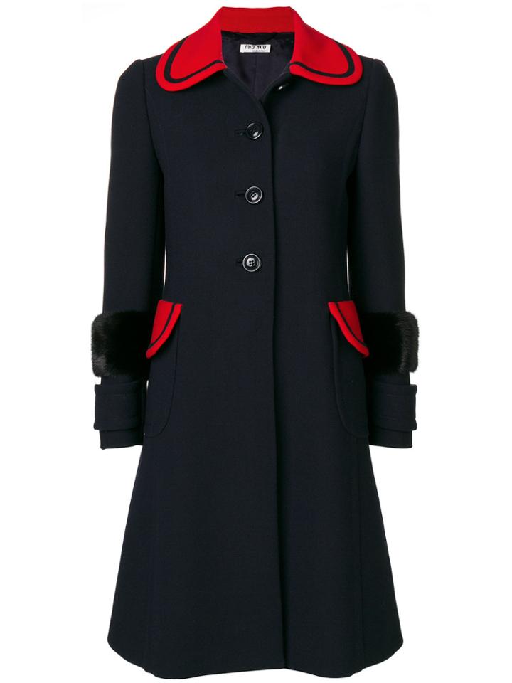 Miu Miu Coat With Mink Fur Cuffs - Blue